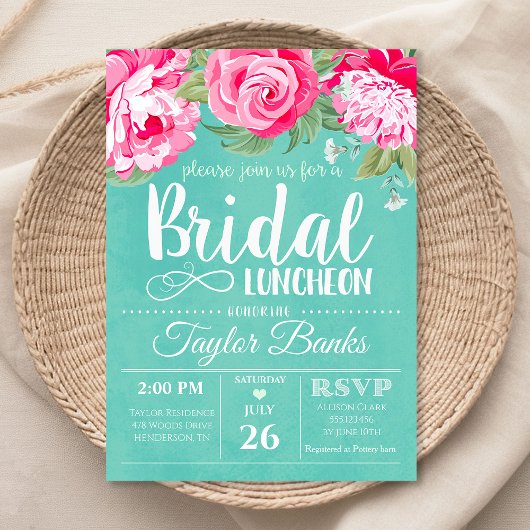 ブライダルランチョンシャワーパーティーピンクローズ 招待状