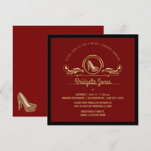 ブライダルランチョン ゴールド レッド | ウェディング ブライダルシャワー 招待状 (正面/裏面)