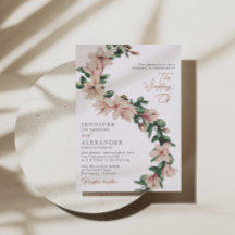 ブライダルローズゴールドの上品なピンクの花とユーカリのモチーフ