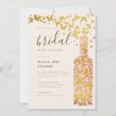 ブライダルワインパーティーピンクボトル金ゴールド蝶 招待状 (正面)