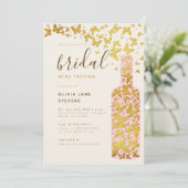 ブライダルワインパーティーピンクボトル金ゴールド蝶 招待状 (スタンド正面)