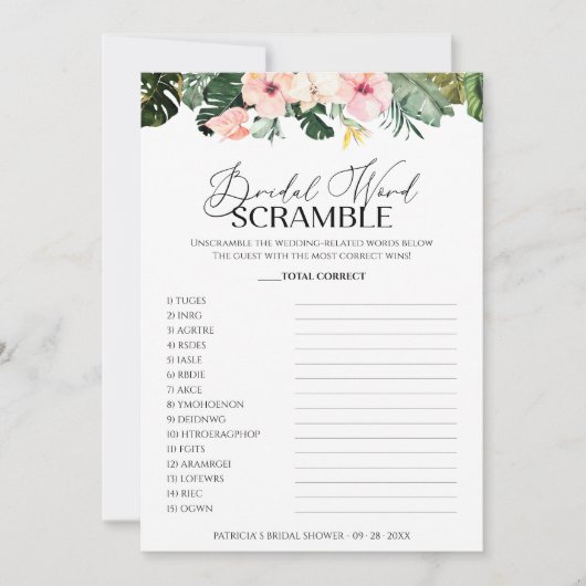 ブライダルワードスクランブルゲーム熱帯フローラカード 招待状 (正面)