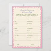 ブライダルワードスクランブルブライダルシャワーゲームカード 招待状 (正面)