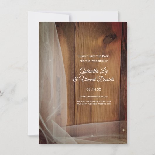 ブライダルヴェイルバーンウッドカントリーウェディング救日付 招待状 (正面)