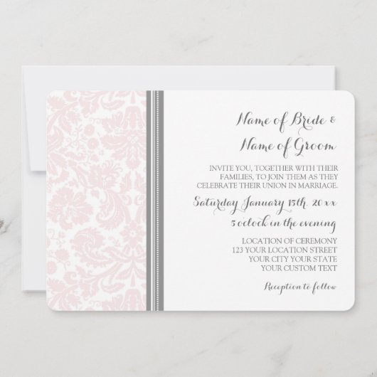 ブライダル招待状 ブラッシュ グレー ダマスク柄 招待状 (裏面)