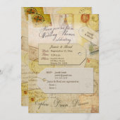 ブライダル旅行シャワーテーマでココアとクリームインヴィ 招待状 (正面/裏面)