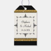 ブライダル特典ギフトラベル金ゴールドオーナメントグリッターストライプ ギフトタグ (正面)