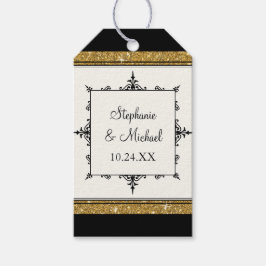ブライダル特典ギフトラベル金ゴールドオーナメントグリッターストライプ ギフトタグ