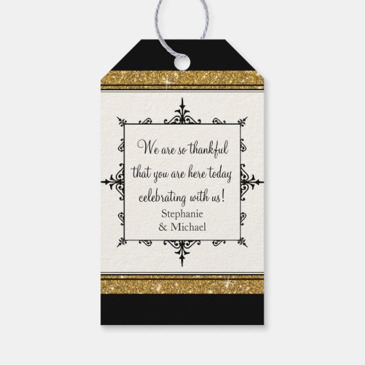ブライダル特典ギフトラベル金ゴールドオーナメントグリッターストライプ ギフトタグ (裏面)