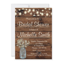 ブライダル素朴シャワー招待状、メイソン・ジャー、フローラ
