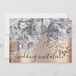 ブライダル結婚のバラブルーシルバーライトフラワー 招待状