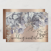 ブライダル結婚のバラブルーシルバーライトフラワー 招待状 (正面/裏面)