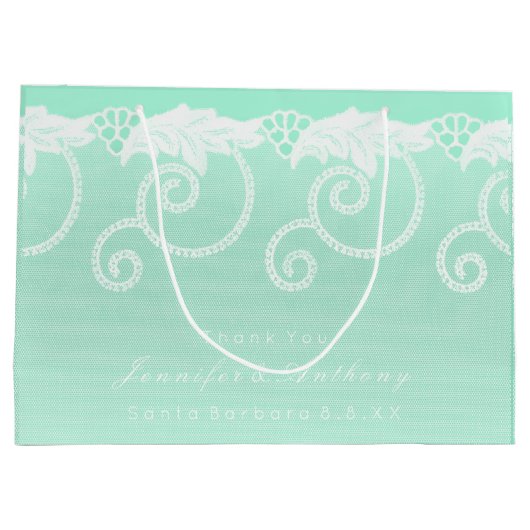 ブライダル結婚ズティファニーミントグリーンホワイトレ王室のース ラージペーパーバッグ (裏面)