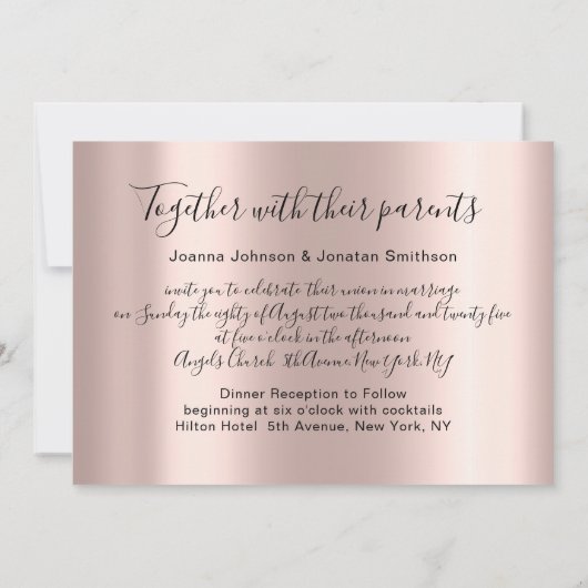 ブライダル結婚ズティール（緑がかった色）ブルー金ゴールドバラ牡丹 招待状 (裏面)