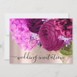 ブライダル結婚ズピンク緑の花バラ 招待状