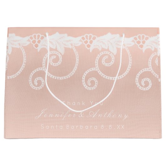 ブライダル結婚ズピーチサーモンホワイト王室のレース ラージペーパーバッグ (正面)