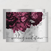 ブライダル結婚ズブルガンディマルサラシルバーフローラ 招待状 (正面/裏面)