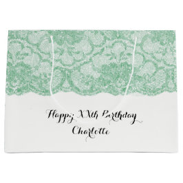 ブライダル結婚ズミントグリーンフローラレース ラージペーパーバッグ