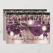 ブライダル結婚バラグリッタードリップスパープルベリー 招待状 (正面/裏面)