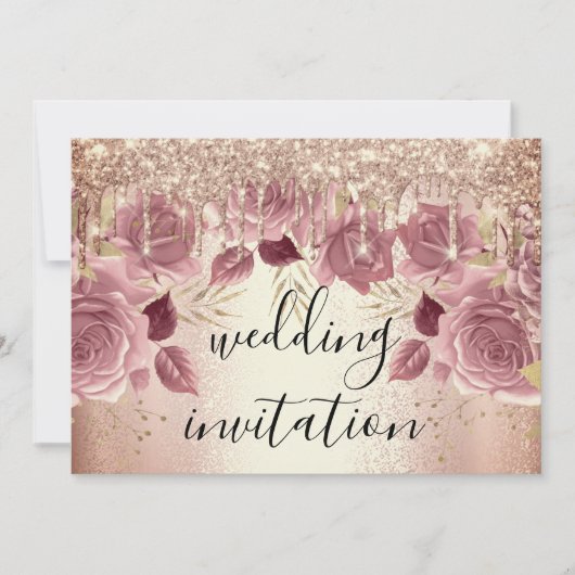 ブライダル結婚バラピンクDrips花I 招待状 (正面)