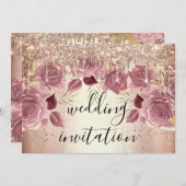 ブライダル結婚バラピンクDrips花I 招待状 (正面/裏面)