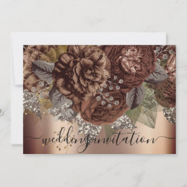 ブライダル結婚バラ金ゴールドブラウンバラシルバー 招待状