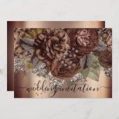 ブライダル結婚バラ金ゴールドブラウンバラシルバー 招待状 (正面/裏面)