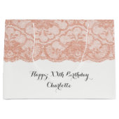 ブライダル結婚誕生日ピンクローズ金ゴールドレース ラージペーパーバッグ (正面)