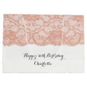 ブライダル結婚誕生日ピンクローズ金ゴールドレース ラージペーパーバッグ (裏面)