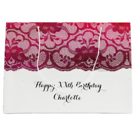 ブライダル結婚誕生日ブルゴーニュルビーピンクレース ラージペーパーバッグ