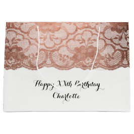 ブライダル結婚誕生日メタリックピンクローズ金ゴールド ラージペーパーバッグ