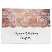 ブライダル結婚誕生日メタリックピンクローズ金ゴールド ラージペーパーバッグ (裏面)