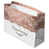 ブライダル結婚誕生日メタリックピンクローズ金ゴールド ラージペーパーバッグ (裏面アングル)