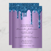 ブライダル結婚誕生日第16期青紫色3Dドリップ 招待状 (正面/裏面)