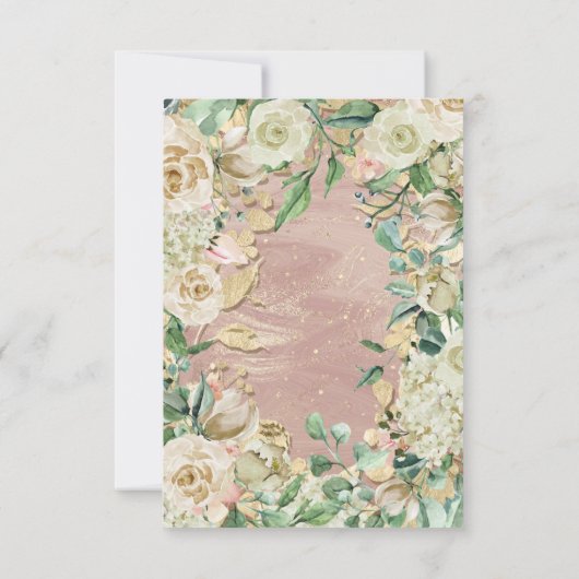 ブライダル誕生日フラワー金ゴールドミントバラ大理石フレーム 招待状 (裏面)