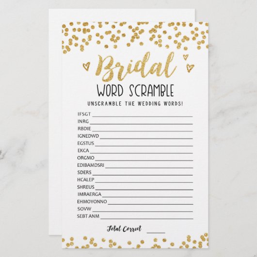 ブライダル語スクランブルゲームと回答 (正面/裏面)