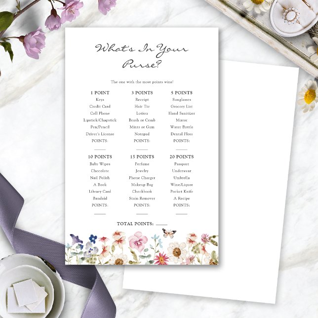 ブライダル財布ゲームの内容 (Bridal Shower  What's In Your Purse Game with Butterfly by Painted Paperie
)