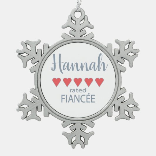 ブライダル＆ウェディングパーティー５ハートの婚約者 スノーフレークピューターオーナメント (正面)