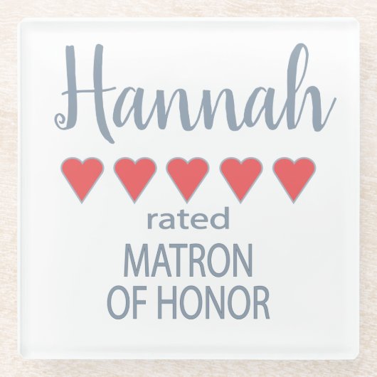ブライダル&ウェディングパーティー5 ハートのマトロン・オブ・オナー ガラスコースター (正面)