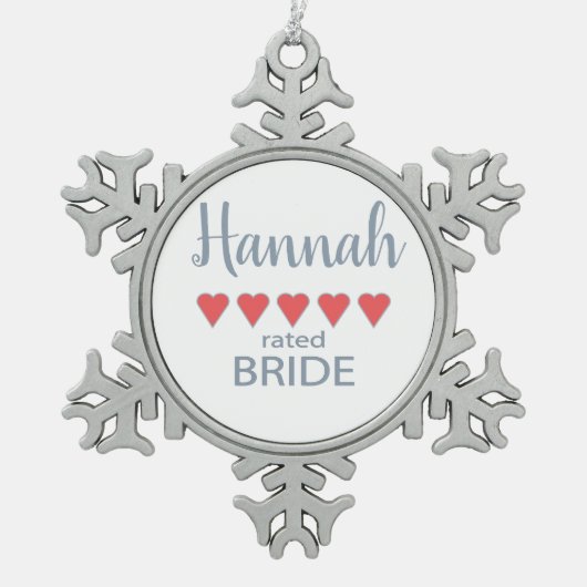 ブライダル＆ウェディングパーティー５ ハートの花嫁 スノーフレークピューターオーナメント (正面)