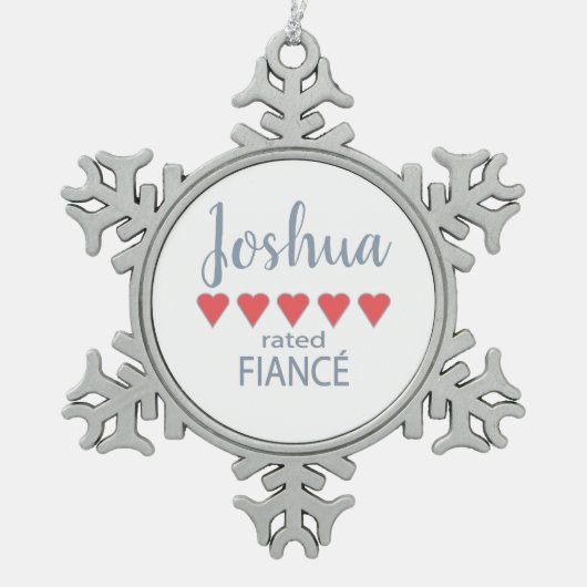 ブライダル＆ウェディングパーティー５ ハート 婚約者 スノーフレークピューターオーナメント (正面)