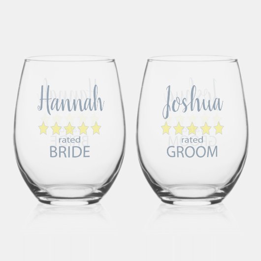 ブライダル&ウェディングパーティー5スターブライド&グルーマー ステムなしワイングラス (正面)