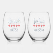 ブライダル&ウェディングパーティー5ハート新郎新婦 ステムなしワイングラス (裏面)