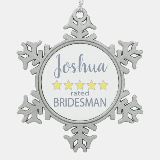 ブライダル&ウェディングパーティー 5つ星のブライズマン スノーフレークピューターオーナメント (正面)