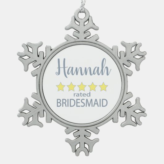 ブライダル＆ウェディングパーティー ５つ星のブライズメイド スノーフレークピューターオーナメント (正面)