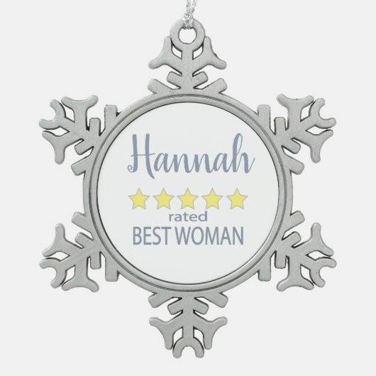 ブライダル＆ウェディングパーティー ５つ星 ベストウーマン スノーフレークピューターオーナメント (正面)