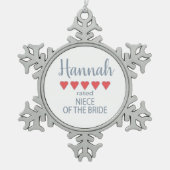 ブライダル&ウェディングパーティー 5 ハート 花嫁の姪 スノーフレークピューターオーナメント (正面)