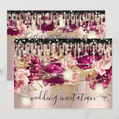 ブライダル ウェディング ローズ ドリップ ピンク マルサラ ローズ ライト 招待状 (正面/裏面)