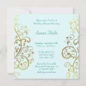 ブライダル·シャワーの招待—金ゴールドの渦巻きとティール(緑がかった色) 招待状 (裏面)