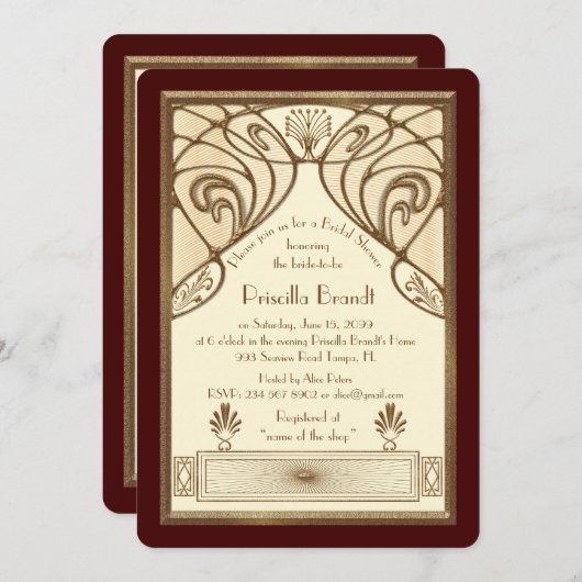 ブライダル・シャワー招素晴らし待、ギャツビーアイボリーレッド 招待状 (正面/裏面)